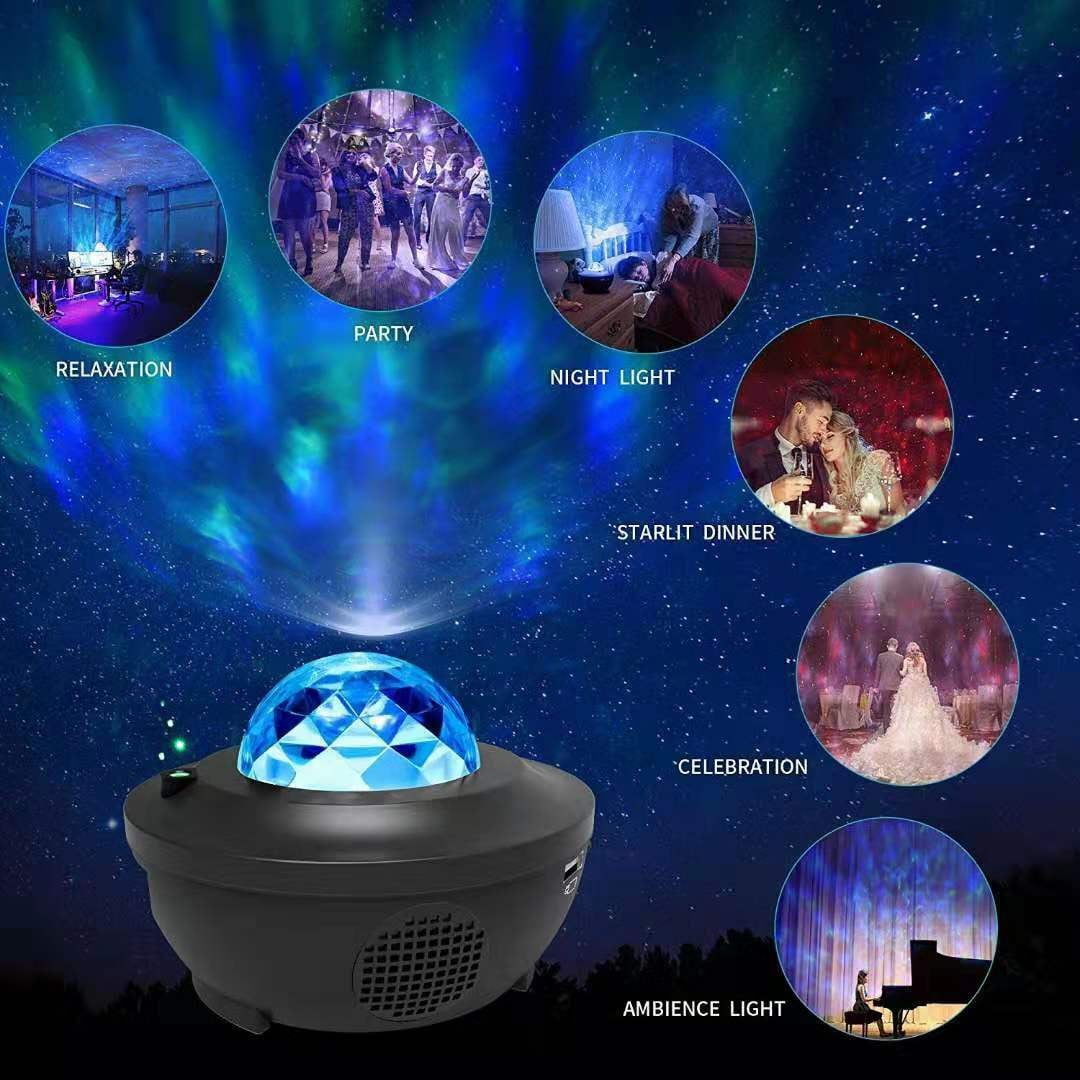 LED Starry Star Night Light Laser Projector 3D Ocean Wave Party Speaker
