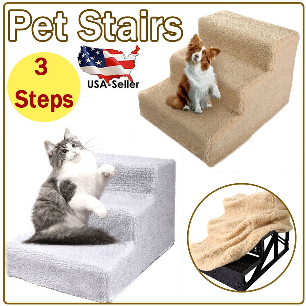 New Plastic Pet Cat Dog Stairs Ladder 3 Step Play Ramp White/Beige Home Indoor 