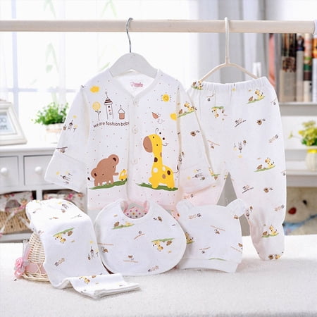 Kakishop New Born Baby Girls Gift Unisex Baby Clothes 5 Piece Layette Sets Cotton Newborn Clothes Gift Set for 0-3 Months Black,0-3 Months