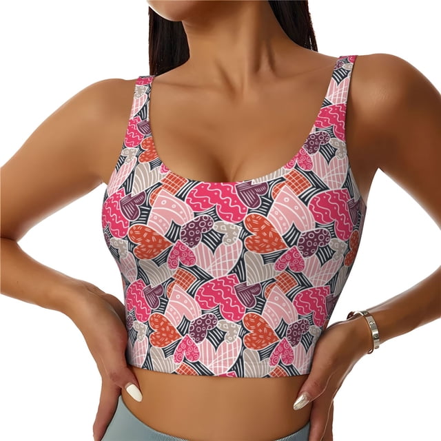 Fotbe Hearts for Valentines day Sujetador Deportivo Largo sin Aros para Mujer con Almohadillas y Soporte Medio, Transpirable y Absorbente, Camiseta Tipo Chaleco o Tank Top-Large