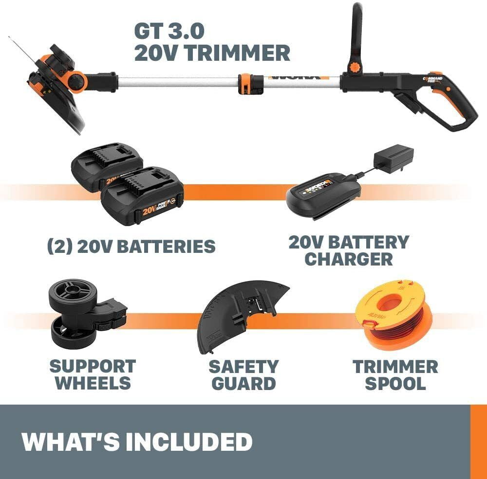 WORX WG163.1 GT 3.0 20V 12-Inch Cutting Diameter Cordless Grass Trimmer (2  x 2.0 Ah Batteries & 1 x Charger) Orange WG163.10 - Best Buy