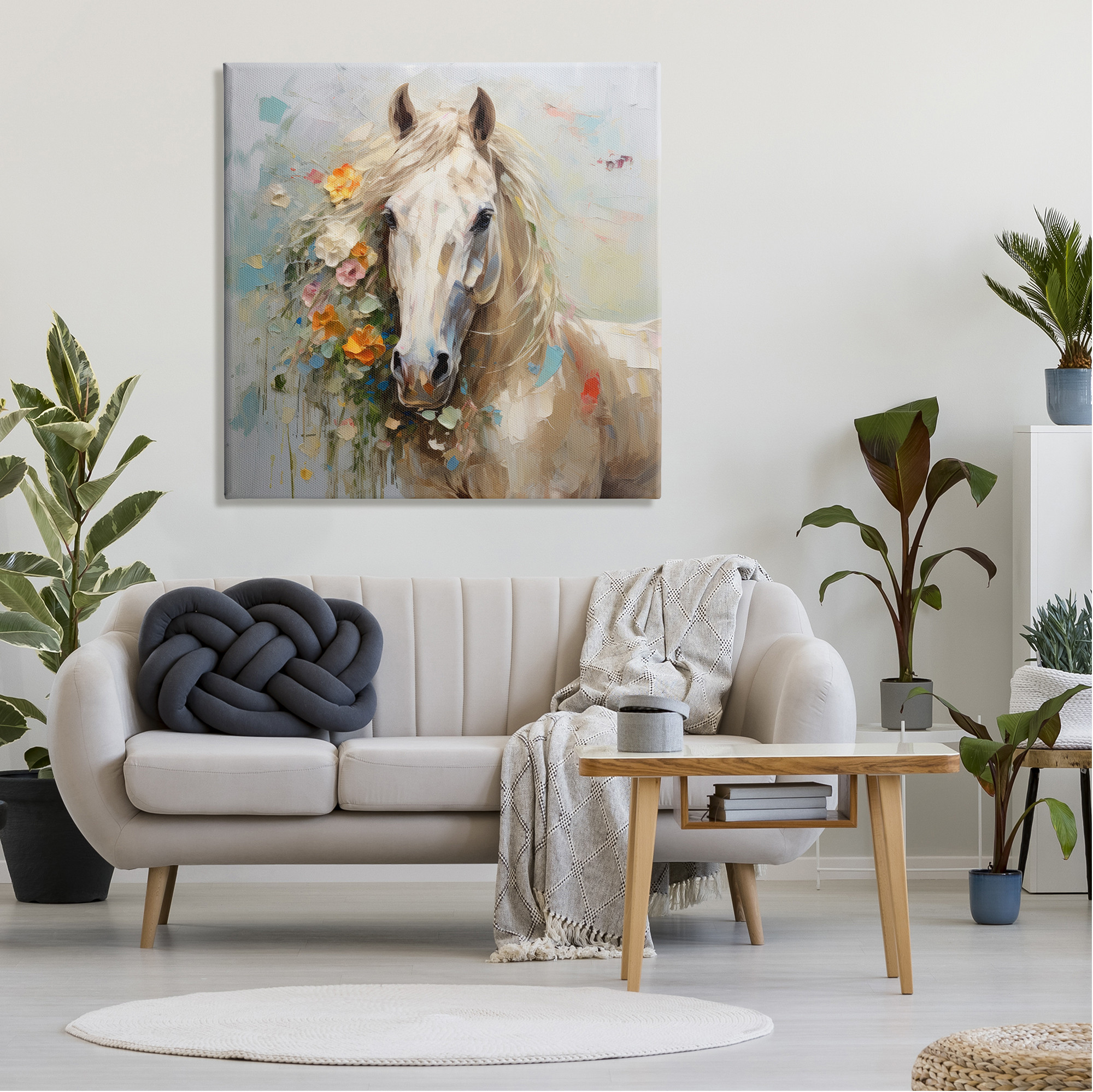 Stupell Industries Abstract Stallion with Flowers Animals & Insects Painting Gallery Wrapped Canvas Art Print Wall Art, 36 x 36