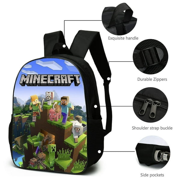 Yayug 3pcs Minecraft School Bag Backpack For Boys Kids, Backpacks With Messenger Bag And Pencil Case