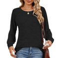 thumbnail image 1 of Round Neck Loose Fit Long Sleeve Solid Color Sweatshirt For Women Casual Pleated Shirt Fall Clothes Pullover Tunics Top apricot XXL, 1 of 4