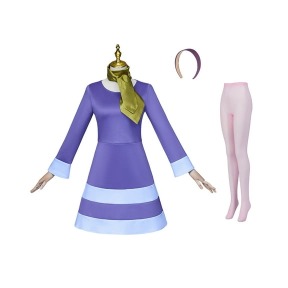 Elegant Purple Dress with Silk Scarf