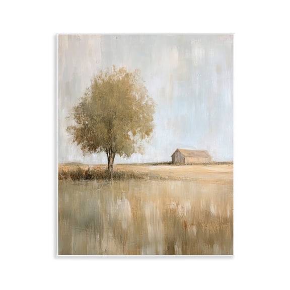 Stupell Industries Distant Barn and Lone Tree Landscape & Nature Painting Unframed Art Print Wall Art, 11 x 14