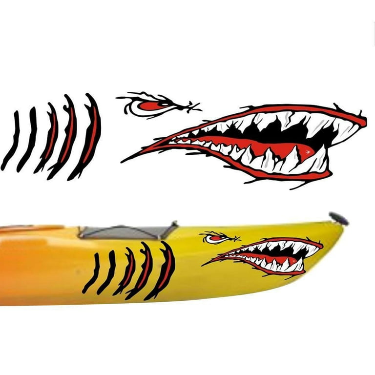 S Large Mouth Eyes Gill Sticker Decals Kayak Boat Fishing Dinghy, Size: 37.5x14cm, Red