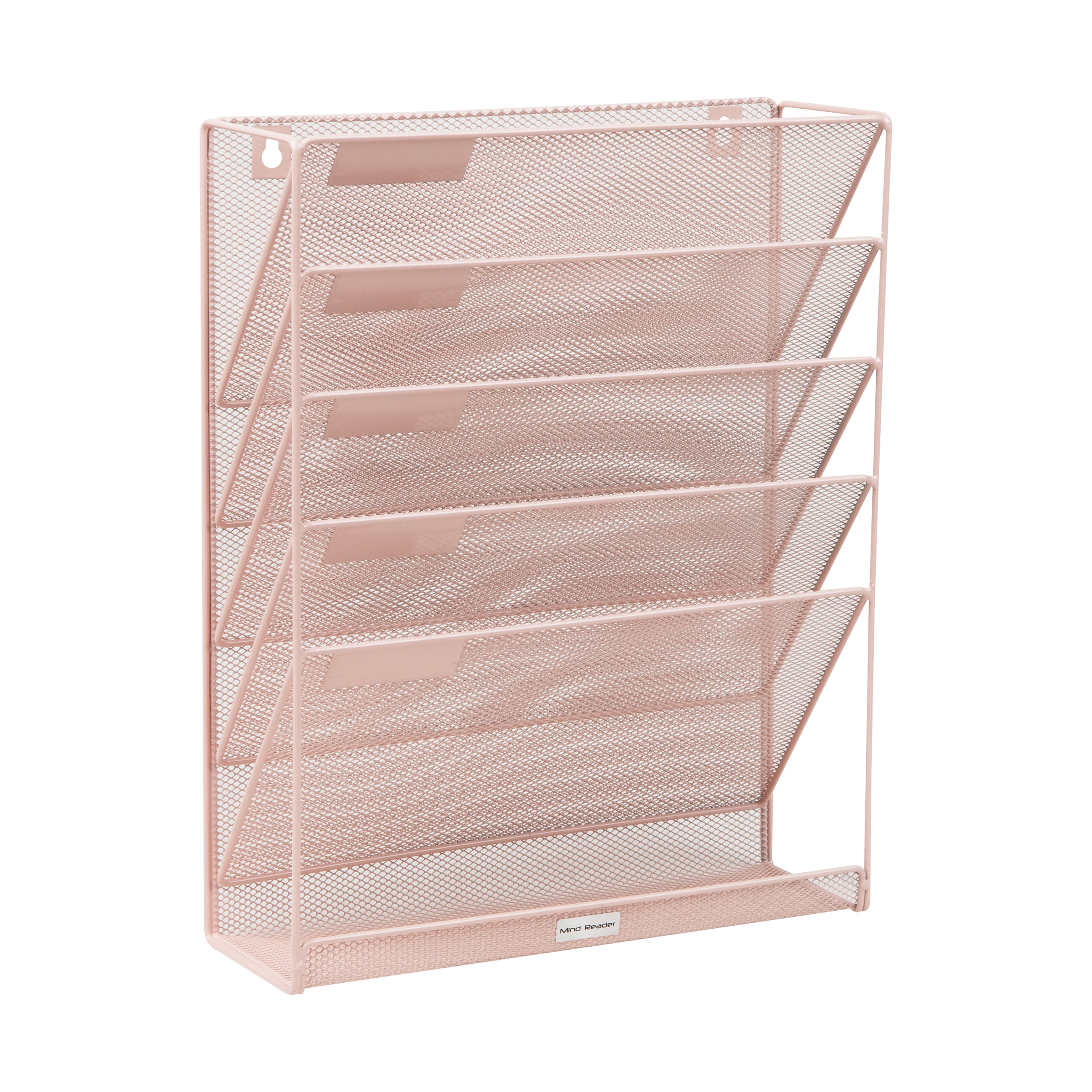 Mind Reader 5-Tier Vertical File Storage, Desktop Organizer, Wall Mount, Office, Metal, Pink