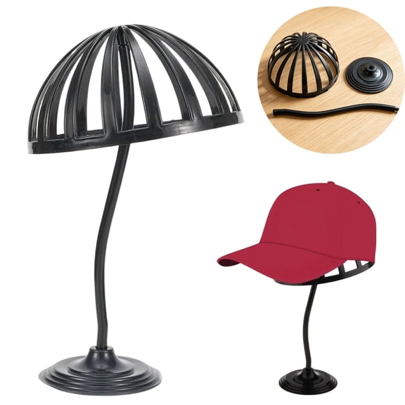 FXMLRLK Black Plastic Hat Display Rack - Freestanding Hat Stand for Home Decor, Cap Organizer, Wig Holder, 9.84X5.90X5.90 Inch
