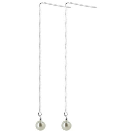- Gem Avenue 925 Sterling Silver White Pearl Threader String Dangle Earrings