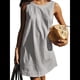 thumbnail image 3 of Vestido Corto Informal de Verano para Mujer, de Algodón y , con Cuello Redondo, Sin Mangas y Espalda Abierta, Ideal para Playa y Sol. Gris S, 3 of 8