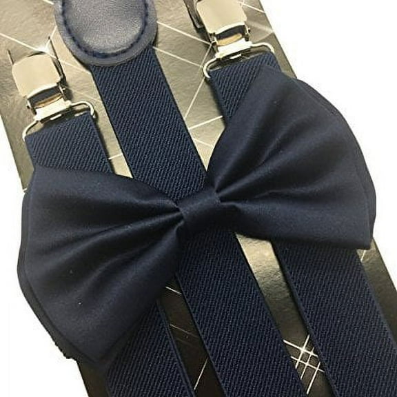 4everStore Unisex Bow Tie & Suspender Sets, Navy Blue