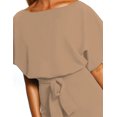 thumbnail image 5 of Women's Casual Boat Neck Rompers Loose Short Sleeve Jumpsuit High Waist Belted One Piece Playsuit Size XS-2XL, 5 of 7