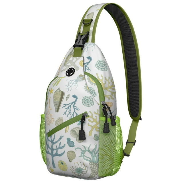 Tropical Seashell Crossbody Bag - Lightweight & Durable Shoulder Backpack for Outdoor Adventures - Anti-Theft Spiral Seashell Design for Travel, Commuting
