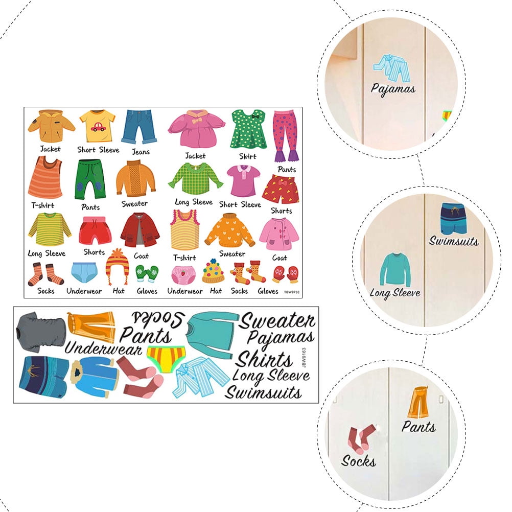 3 Sheets Dresser Clothing Decals Clothing Labels Wardrobe Sort Labels for  Boys Girls 