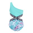 thumbnail image 3 of DPOIS Kids Girls 1Ps Swimsuit Single Shoulder Strap Bodysuit Jumpsuit Tropical Leaves 8, 3 of 6