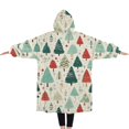thumbnail image 2 of Oversized Wearable Blanket Hoodie,Beige Christmas Tree Pattern Sherpa Blanket Hoodie with Super Pockets,Super Warm Fuzzy Pullover for Women & Men, 2 of 6