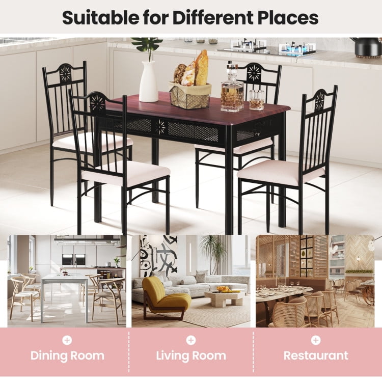 Finihen Dining Set, Dining Table Set, 5 Pcs Dining Set Wood Metal Table and 4 Chairs with Cushions, for Home, Restaurant, Beige Finihen Dining Set, Dining Table Set, 5 Pcs Dining Set Wood Metal Table and 4 Chairs with Cushions, for Home, Restaurant, Beige