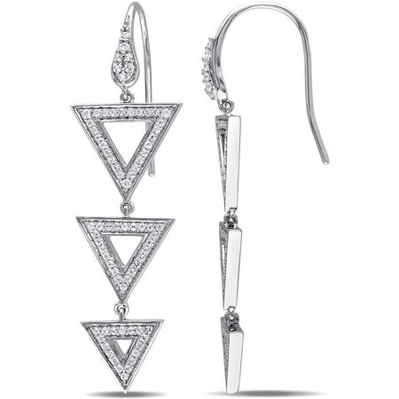 Miabella 1-1/8 Carat T.G.W. White Sapphire Sterling Silver Triple Triangle Dangle Earrings
