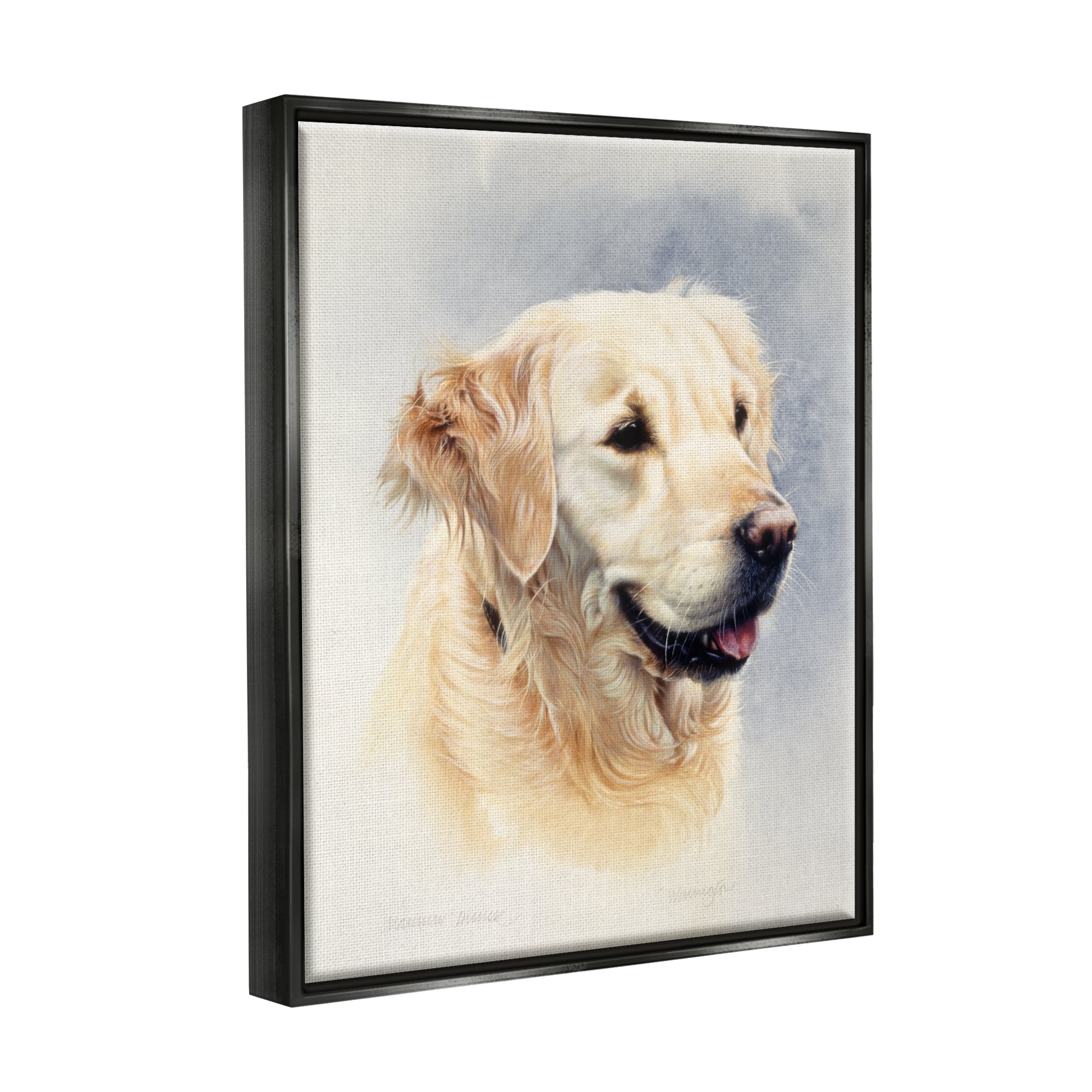 Stupell Industries Golden Retriever Smiling Portrait Animals & Insects Painting Black Floater Framed Art Print Wall Art