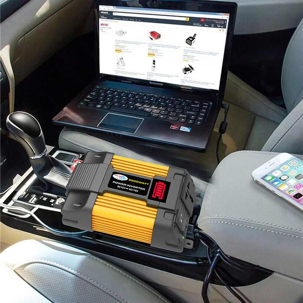Convertidor De Corriente 6000W Para Autos Carros DC 12V a 110V AC Inversor