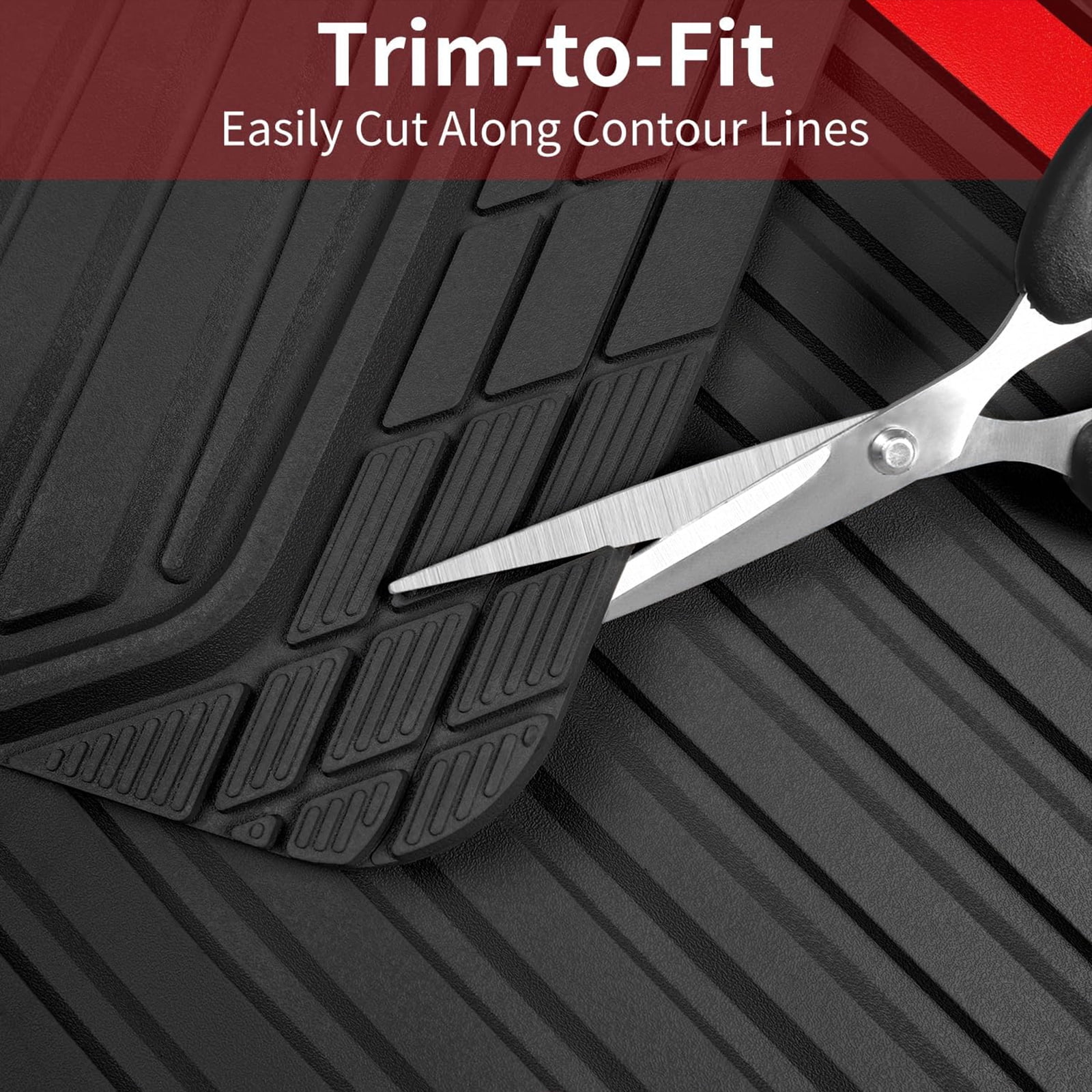 CAR GRAND Heavy Duty Rubber Car Floor Mats, Deep Dish Car Mats All Weather, Universal Trim-to Fit Automotive Floor Mats for Car SUV Truck Van, Durable Floor Liners waterproof anti-slip Black Red