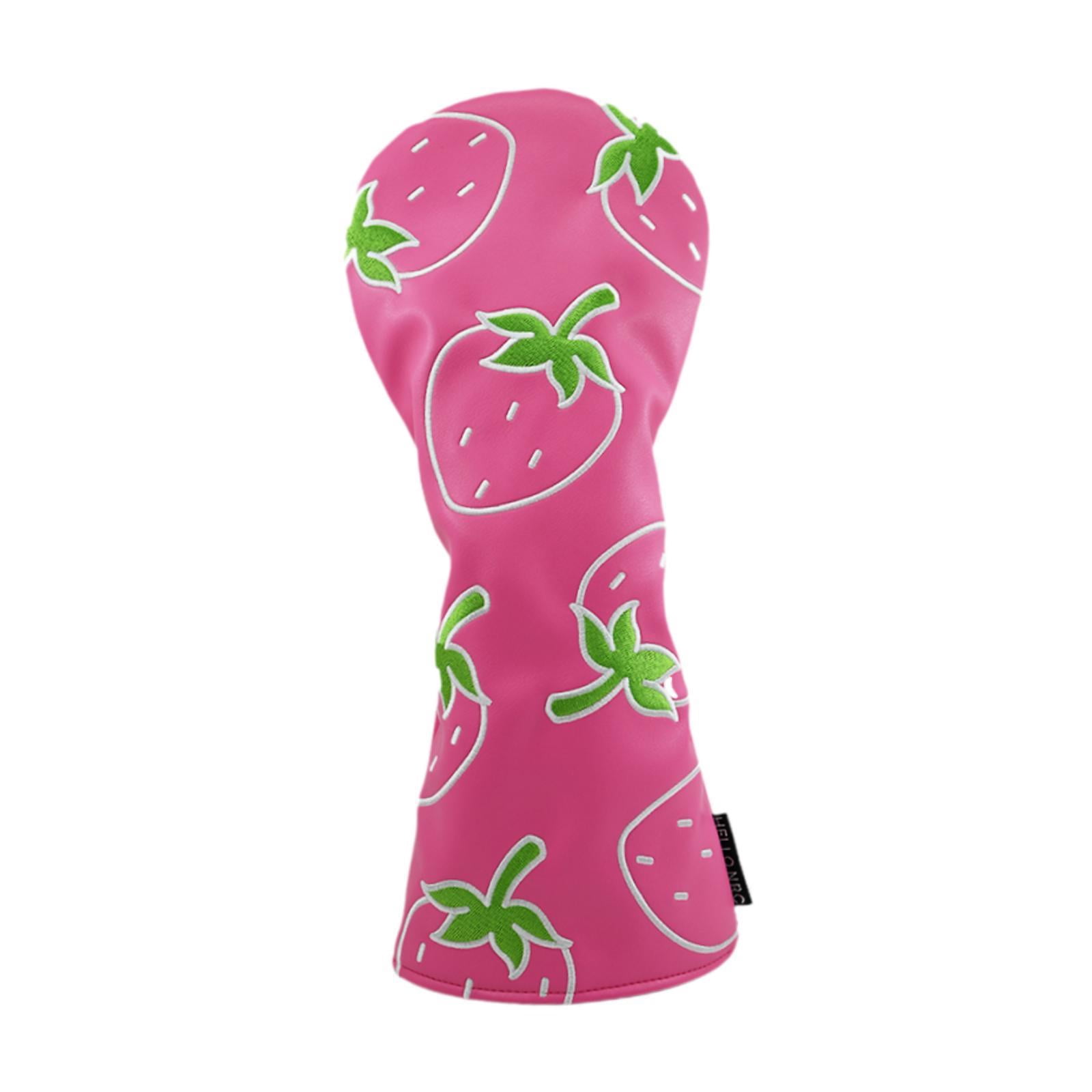 lacooooppia Strawberry Printed Golf Wood Headcover Wood Cover ,Golfing Supplies PU Leather Portable Sports Golf Club Head Cover Protector DR