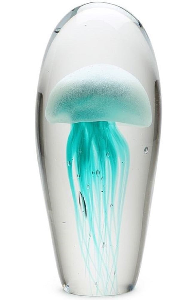 Tall Turquoise Jellyfish Glow in the Dark Glass Paperweight Figurine Jelly Fish