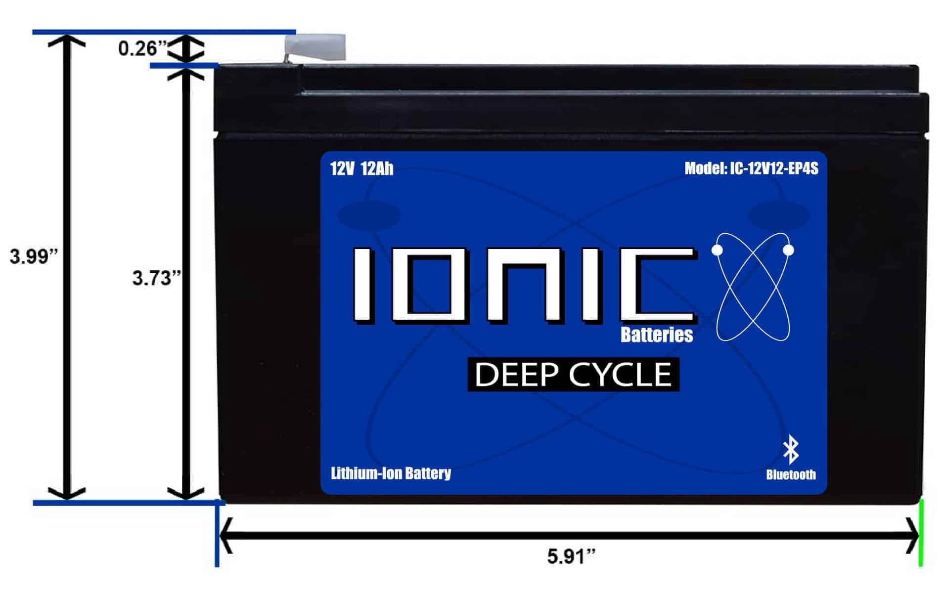 Ionic Batteries Lithium 12V 12Ah (Amp-Hour) Deep Cycle