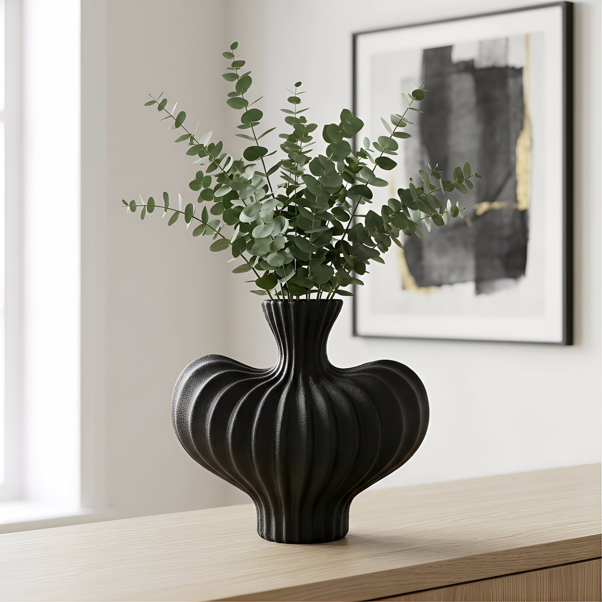 Unique Bargains Geometric Composite Plastic Flower Vase Black 10"L x 10"W x 9.3"H