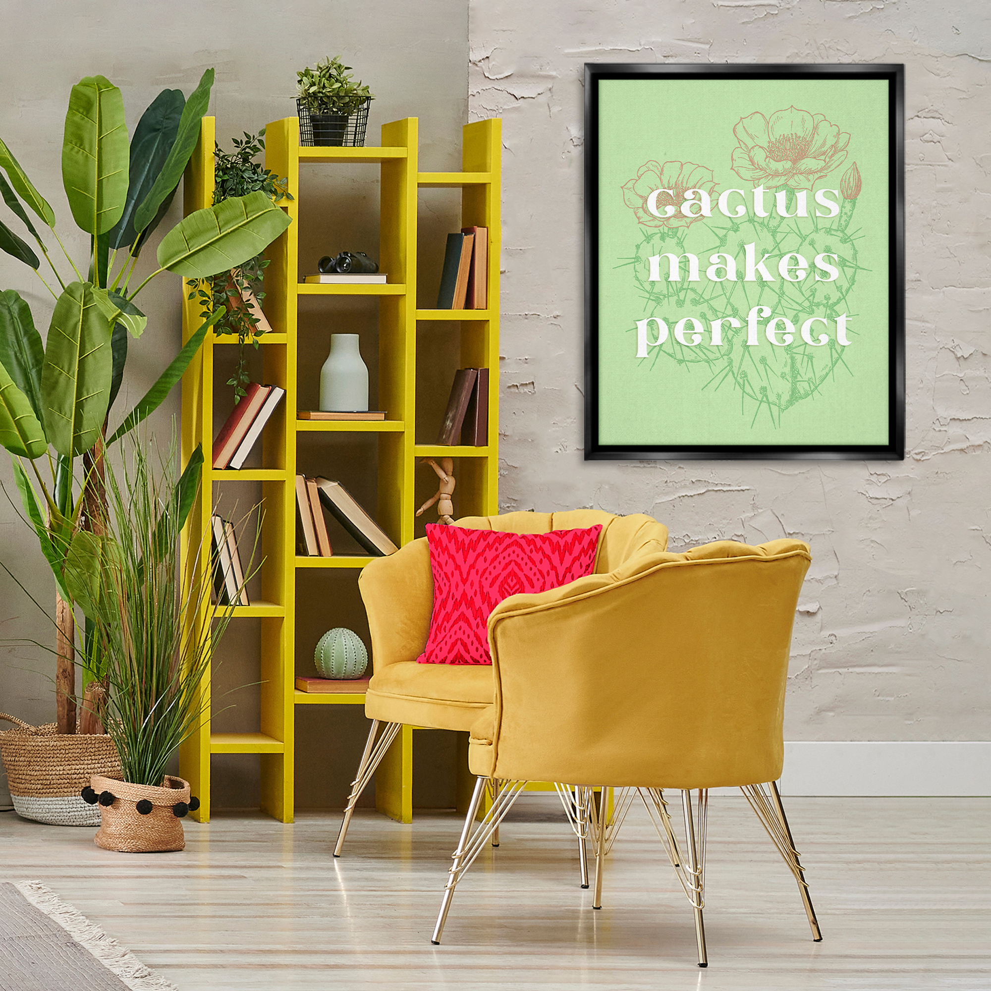 Stupell Industries Cactus Makes Perfect Plants & Flowers Painting Black Floater Framed Canvas Art Print Wall Art, 25 x 31