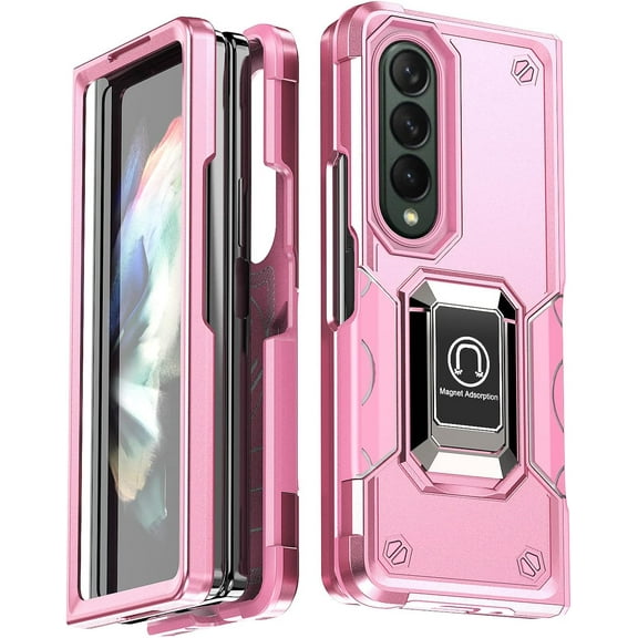Case for Samsung Galaxy Z Fold 4 Case Kickstand Holder Built-in Magnetic Car Mount Shockproof Camera Protective Case for Samsung Galaxy Z Fold 4 Phone Case (Pink)