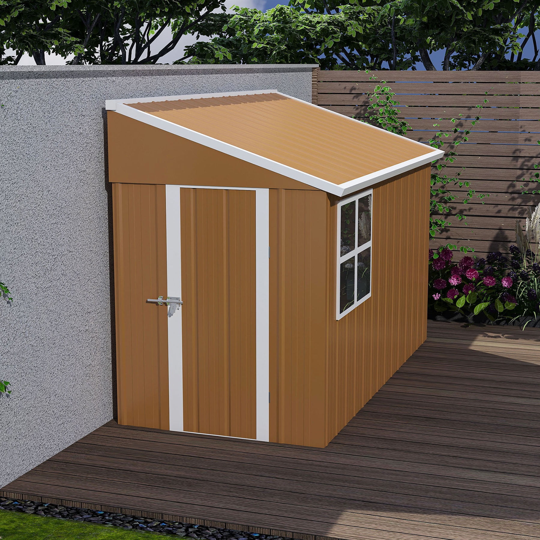 8x4 FT Weatherproof Outdoor Metal Storage Shed with Double Doors, Windows and Ventilation for Lawn Organization