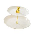 thumbnail image 1 of Soporte para cupcakes y postres, soporte para pasteles, centro de mesa, elegante soporte para cupcakes de 2 niveles Beige con oso dorado, 1 of 9