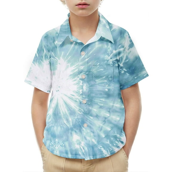 Busydd Boys Shirts 2-15 Years Fashion Cute Gradient Boys Summer Clothes Short Sleeve Lapel Button Up Shirts Casual Vacation Toddler Little Teen Boys' Tops with Pocket