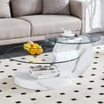 thumbnail image 3 of JUFU 42" White Tiered Coffee Table, Tempered Glass Top with MDF Base for Small Living Room, 3 of 11