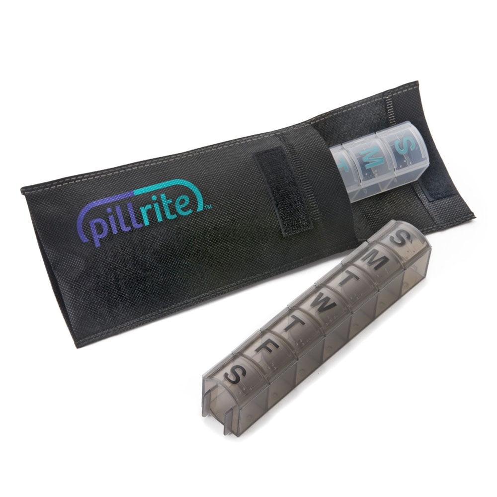 PillRite - Monthly Pill Organizer, Twice Daily AM and PM, 4 week pillbox. Easy and Simple to use dispenser for medications and vitamins.  Storage Compartment for Medical Information. Free Travel Bag.