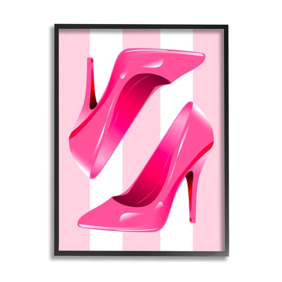 Stupell Industries Heels on Pink Stripes Beauty & Fashion Painting Black Framed Art Print Wall Art, 11 x 14