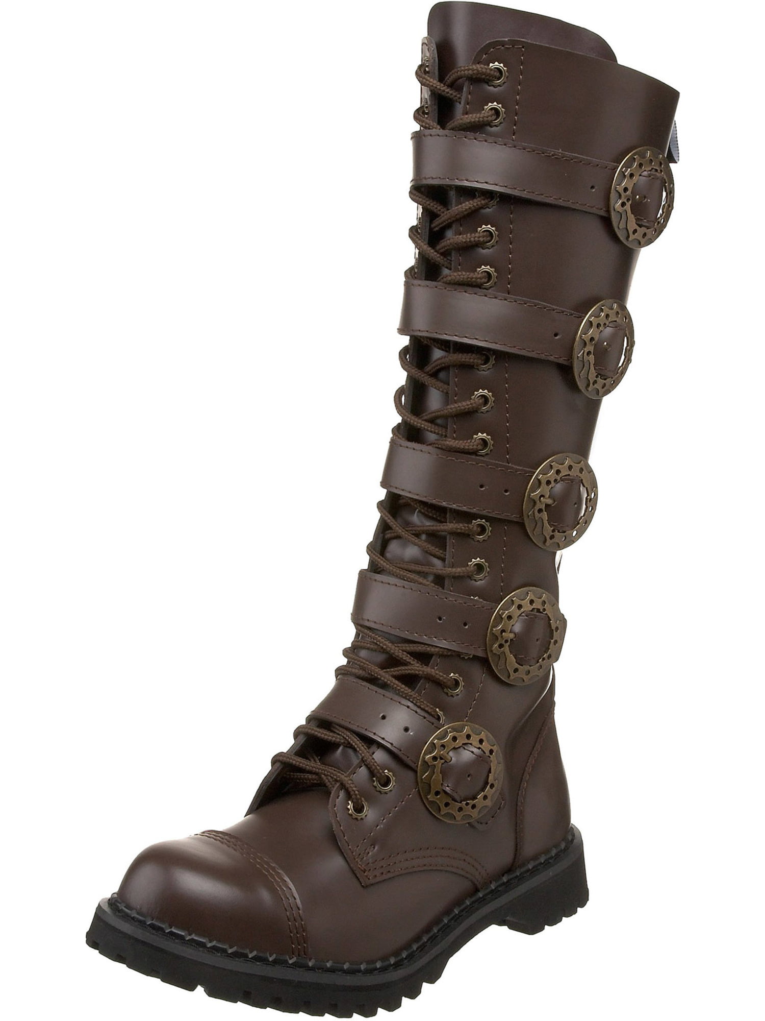 Demonia - MENS SIZING Knee High Boots Brown Combat Boots Steampunk ...