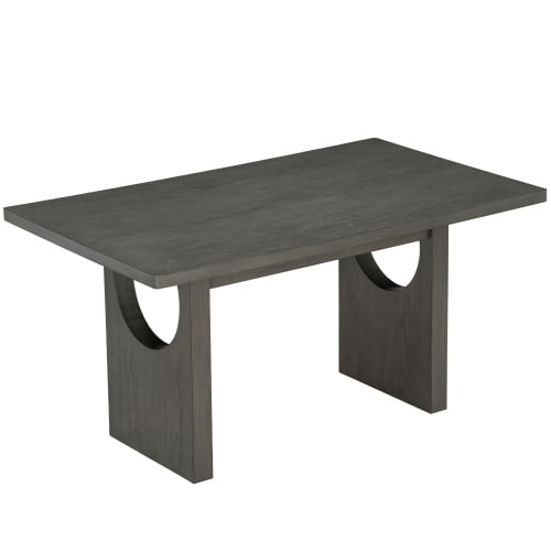 Harper & Bright Designs 7 Pieces Retro Dining Set for 6, Wood Rectangular Table with Designed Trestle Base and 6 Upholstered Chairs for Dining Room and Kitchen, Grey