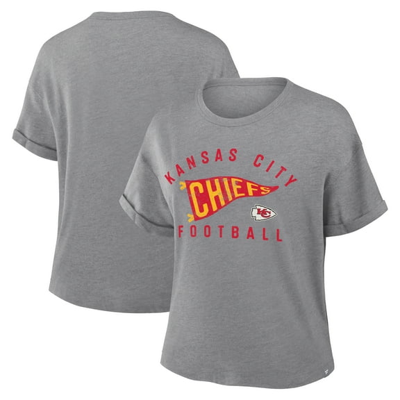 Women's Fanatics Heather Gray Kansas City Chiefs Pennant Wave Tribute Tri-Blend Boxy T-Shirt