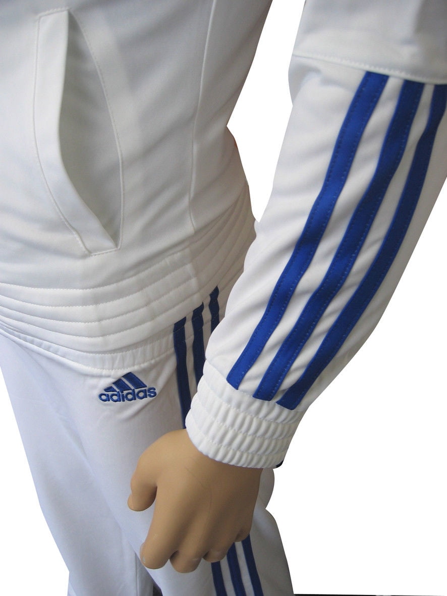 Adidas tracksuit deals blue and white