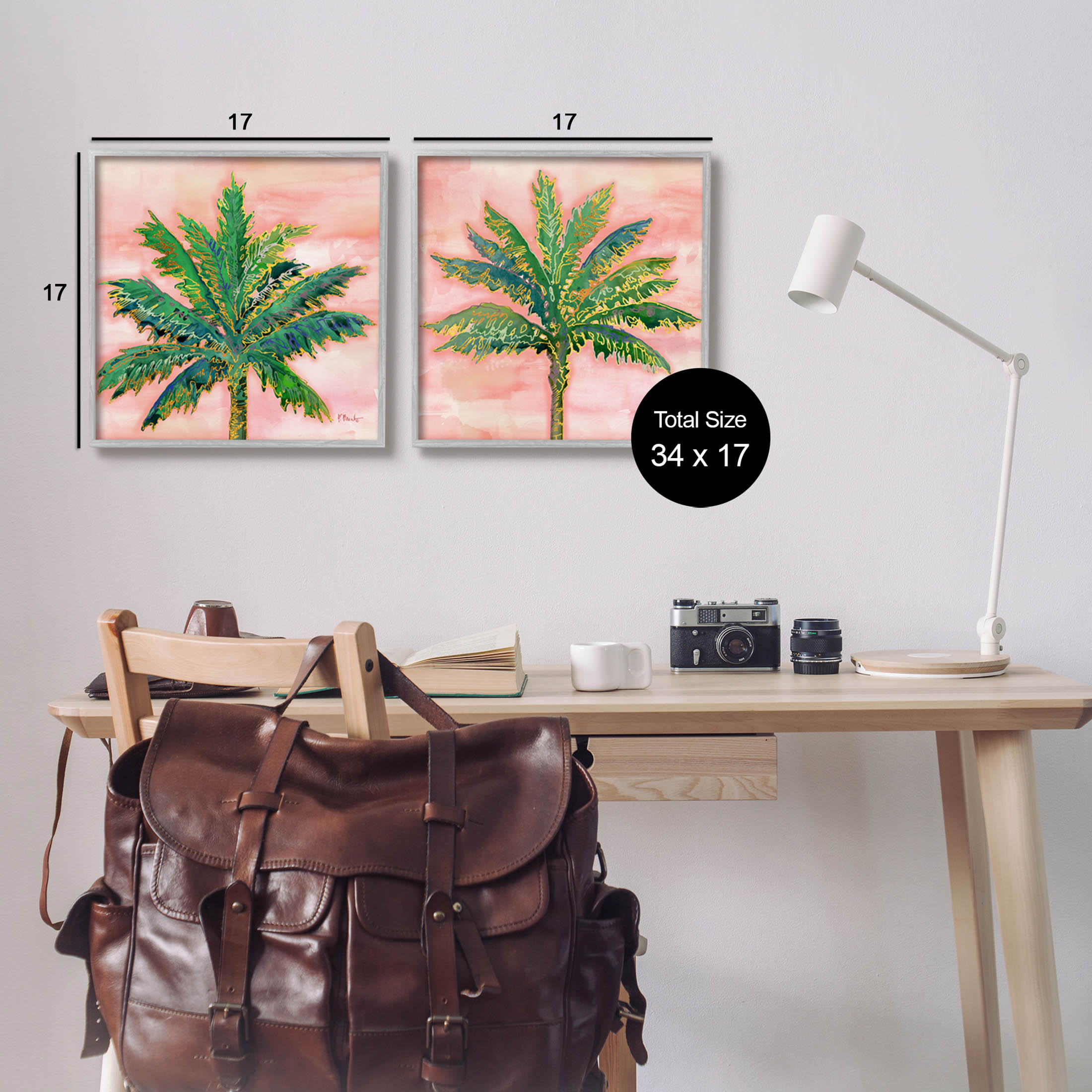 Tropical Palm Trees Glam Detail Botanical & Floral Graphic Art Gray Framed Art Print Wall Art, Set of 2