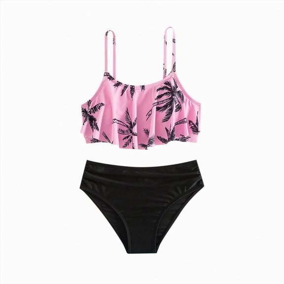 enyan Toddler Girl Bathing Suit Girls One Piece Swimsuits Sleeveless Ruffle Bathing Suit Cute Kids UPF 50 Rashguard Swimwear,Black,7-8 Years