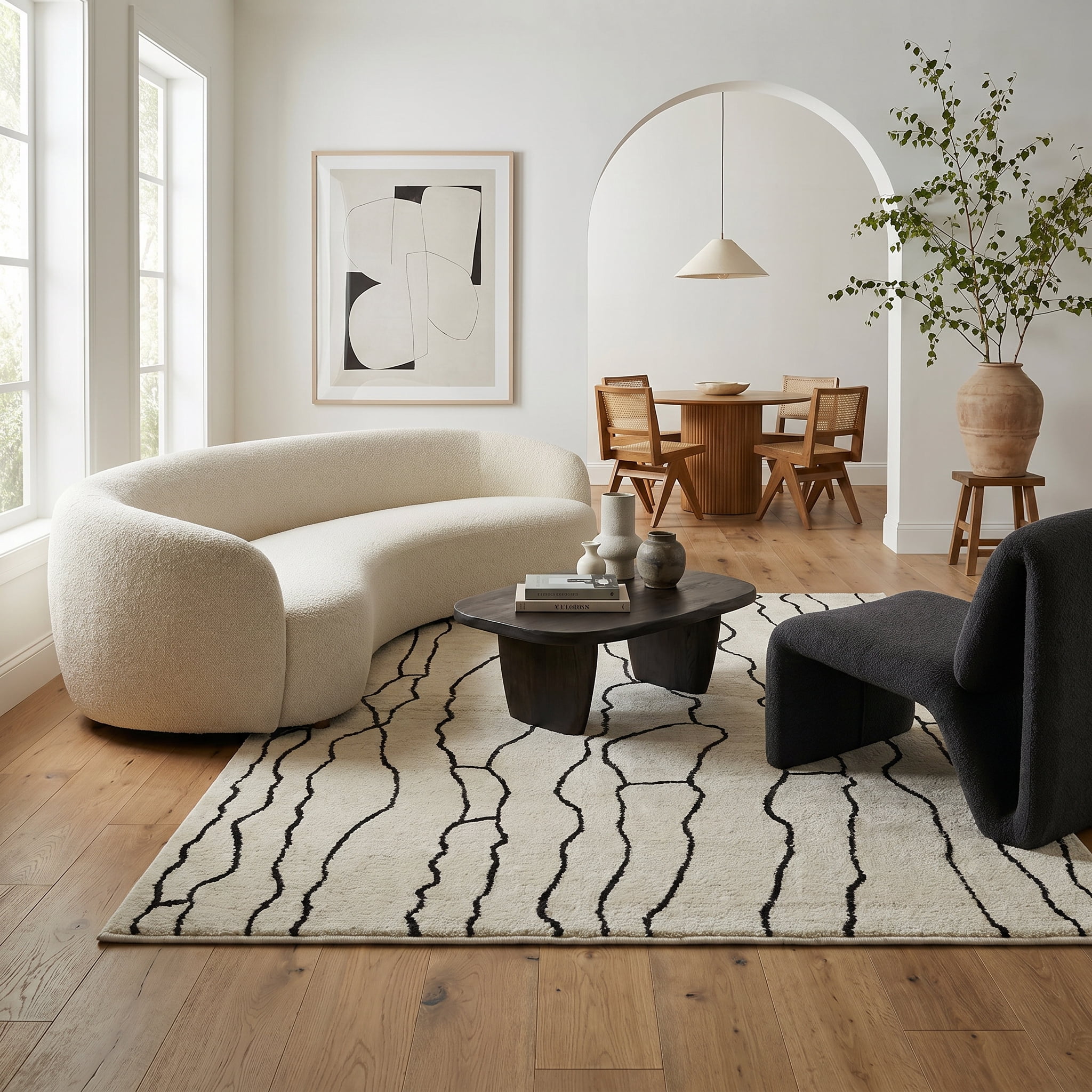 Rug Branch Domus Abstract Indoor Area Rug, Cream Black, Modern - Living Room, Bedroom, Dining Room