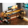 thumbnail image 3 of SONGMY 63 inch Computer Desk with Power Outlets & LED Lights, Gaming Desk with Monitor Stand & Storage Shelves, Home Office Desk, Black, 3 of 8