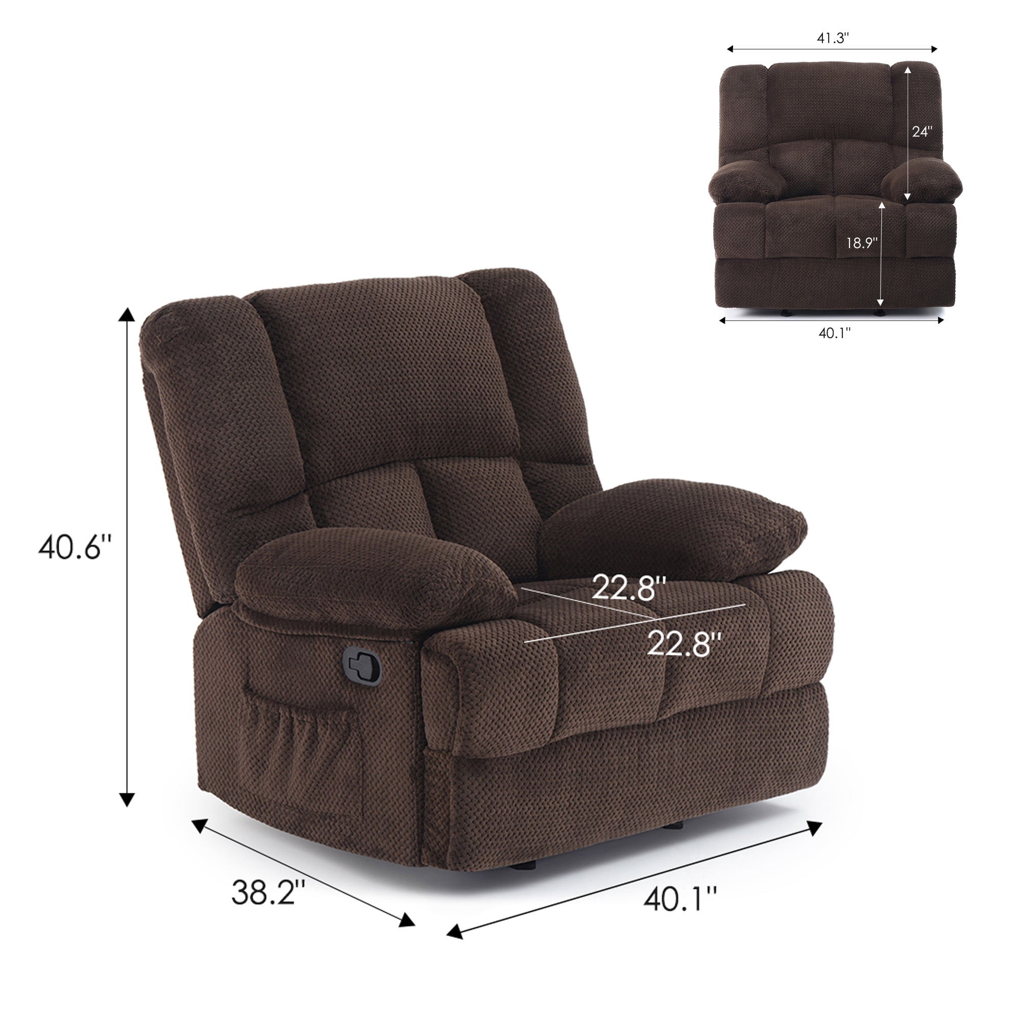 MAYEERTY Chocolate Oversized Rocking Recliner Sofa for Adults, Velvet, Ergonomic, Perfect for Living Room