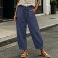 thumbnail image 5 of ibiyuan Summer Pants Women Wide Leg Elastic Waist Petite Palazzo Pants Loose Fit Womens Trousers Drawstring Cotton Lounge Pants Women Cropped Spring Summer Vacation Outfits, 5 of 6