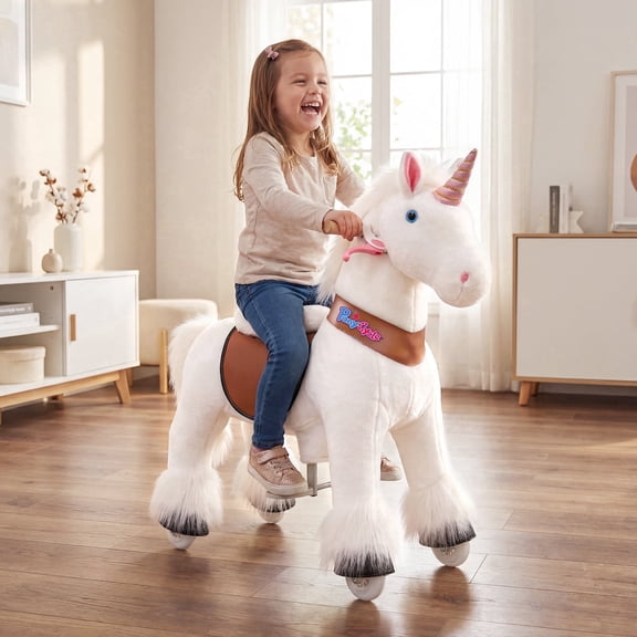PonyCycle Kid-Powered Unicorn Ride-On Toy, No Battery, Smooth Wheels, Ages 4-7, White, Ux404