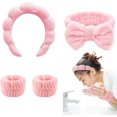 thumbnail image 1 of TLUXX - Juego de 4 diademas y muñequeras de spa, accesorios reutilizables para maquillaje y cuid de la piel para lav facial, prevenir el desbordamiento de líquidos, ideal para mujeres y niñas/, 1 of 3